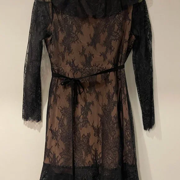For Love And Lemons Black Lace Long Sleeve Ruffle Mini Dress - Picture 4 of 4